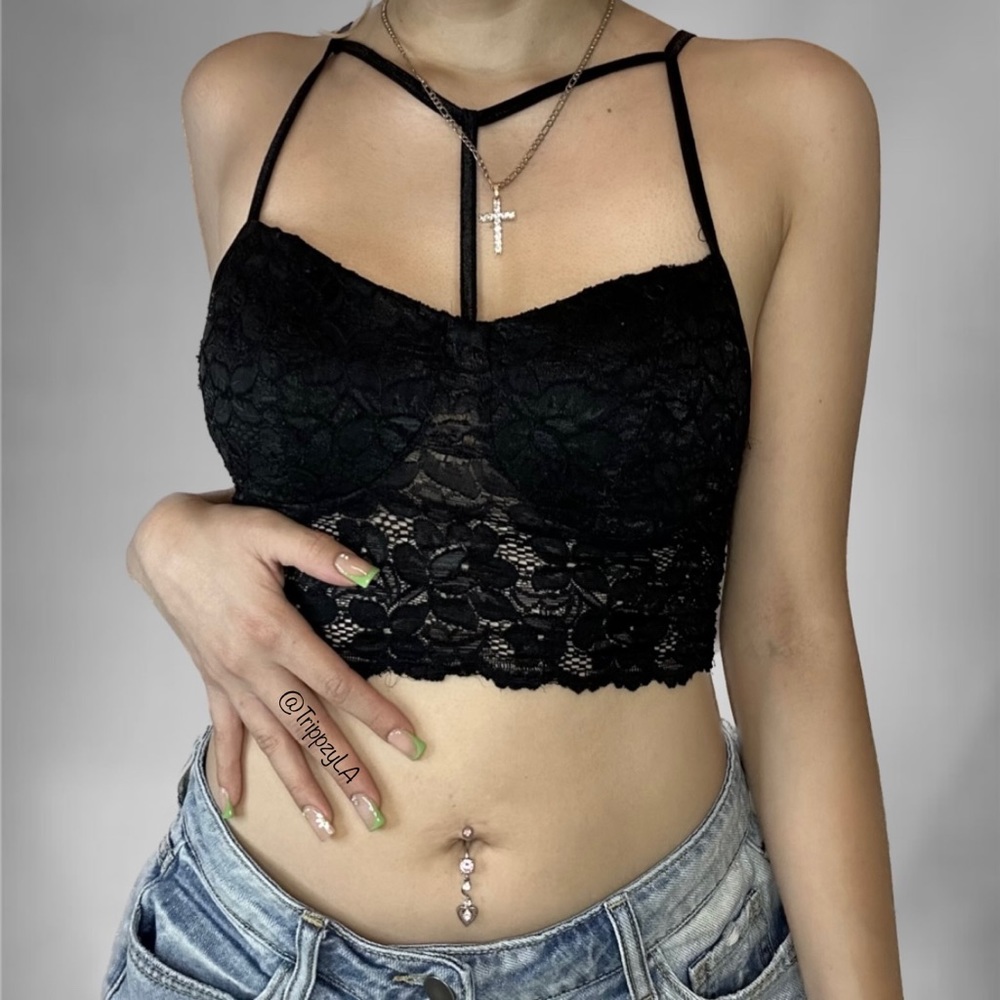 Cropped Black Lace Bralette